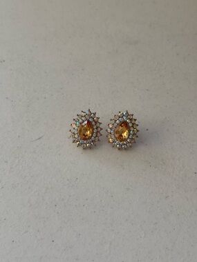 Gold-Tone Yellow Teardrop Crystal Stud Earrings